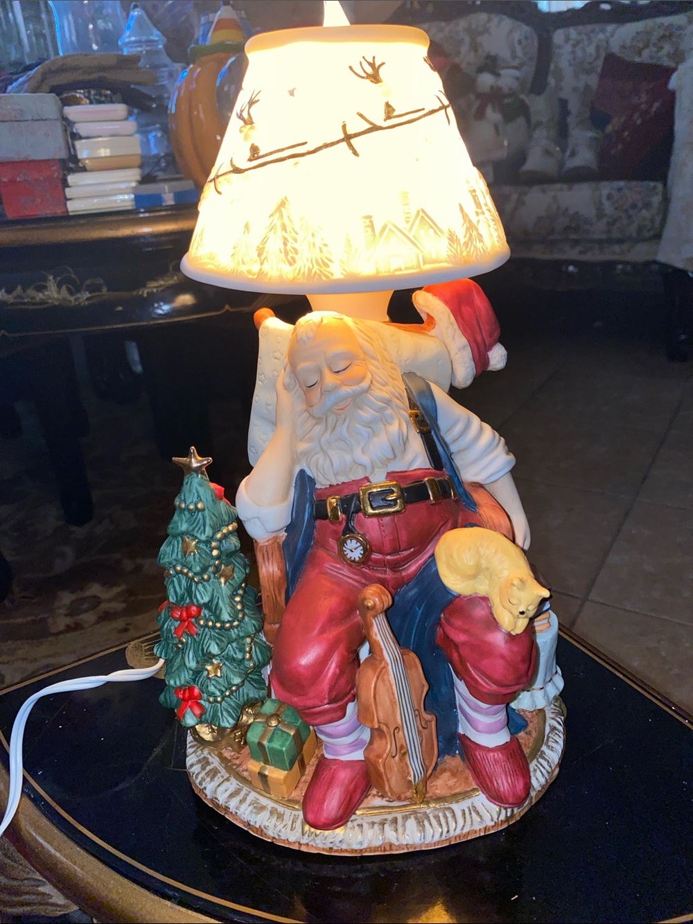 Vintage Underwriters Laboratories Porcelain Santa Claus Table Lamp W/Original Bx